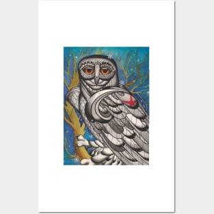 snowy owl with red star Posters and Art